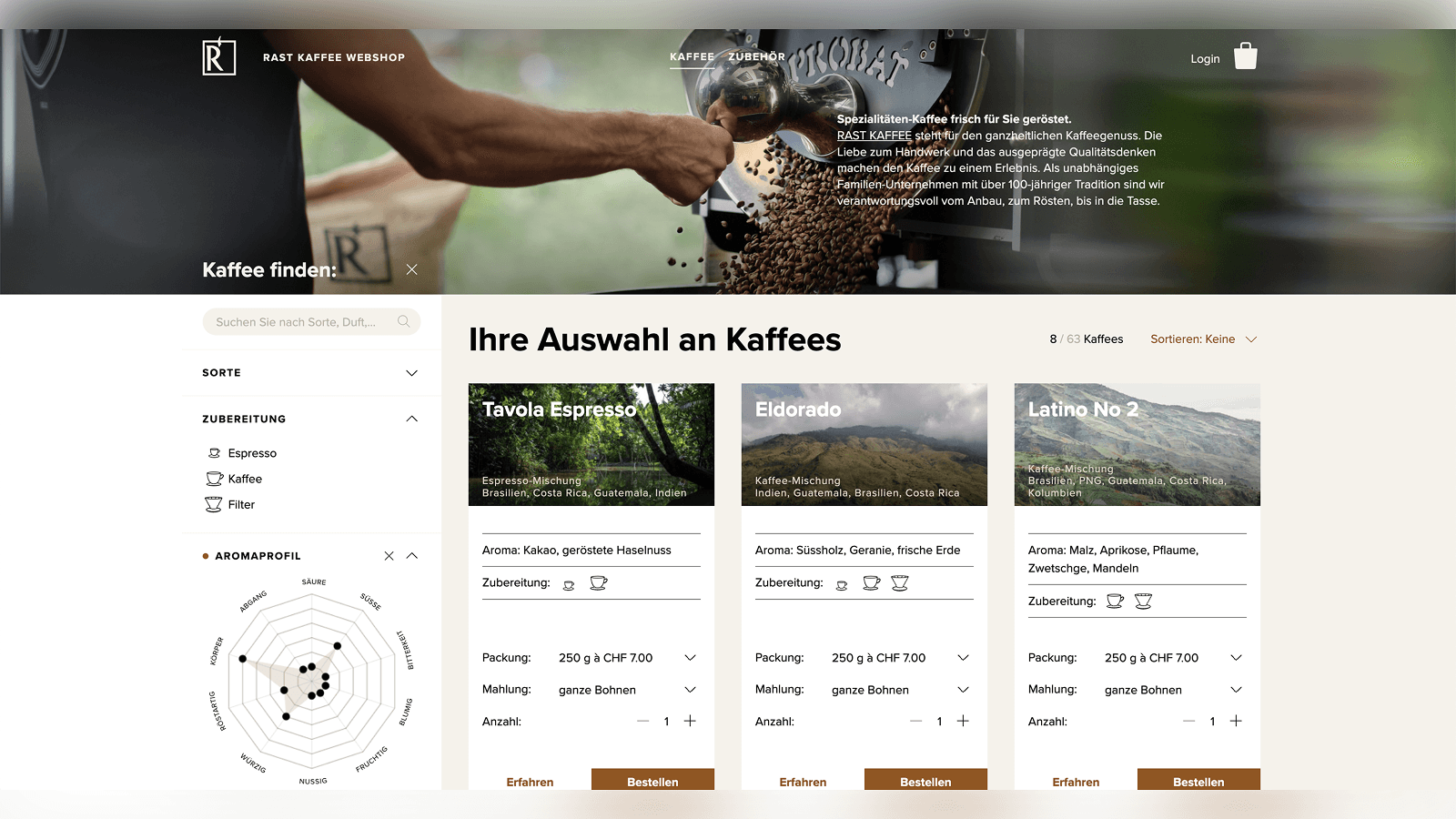 Rast Kaffee: Webshop für Spezialitätenkaffee